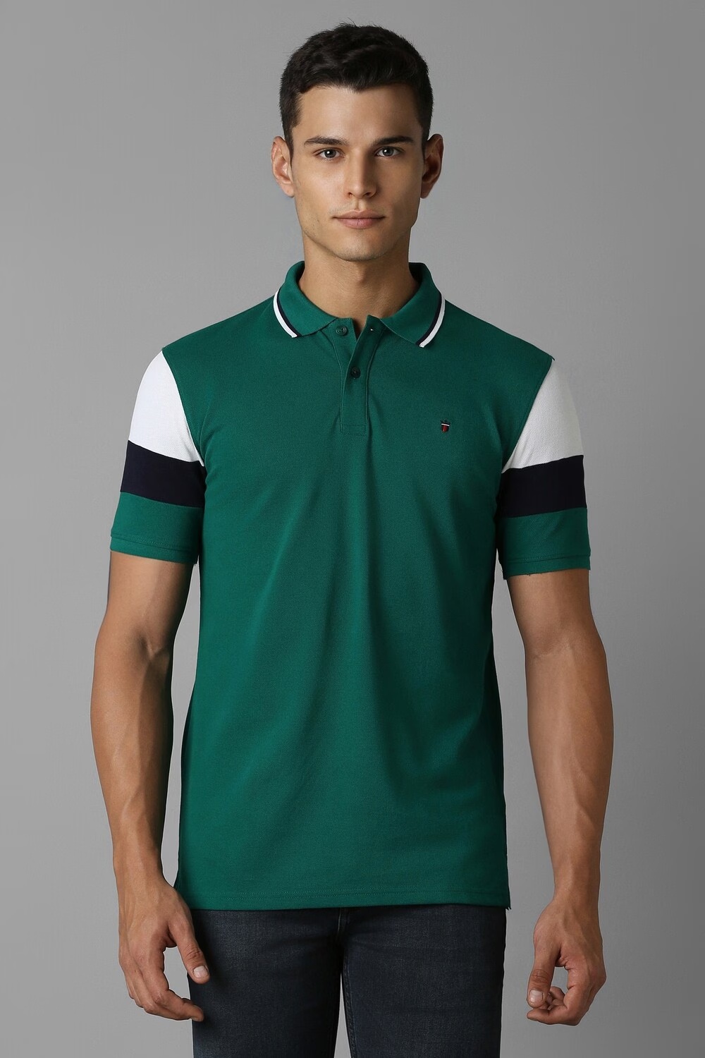 Men Green Print Polo Neck T-shirt-Green
