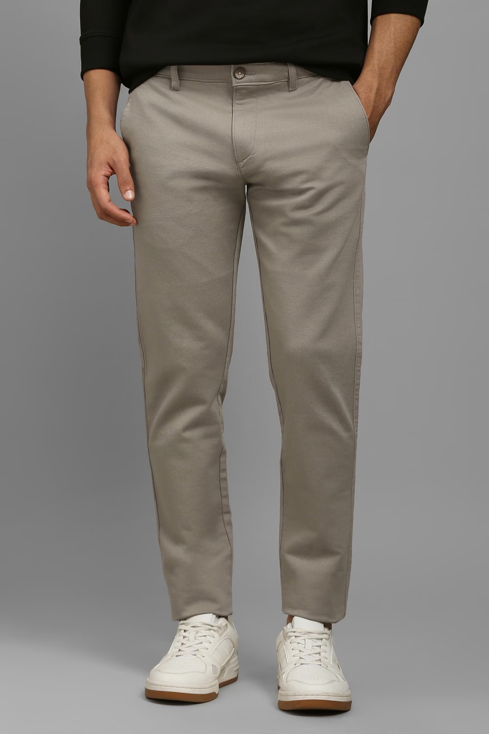 Men Beige Slim Fit Textured Flat Front Casual Trousers-Beige