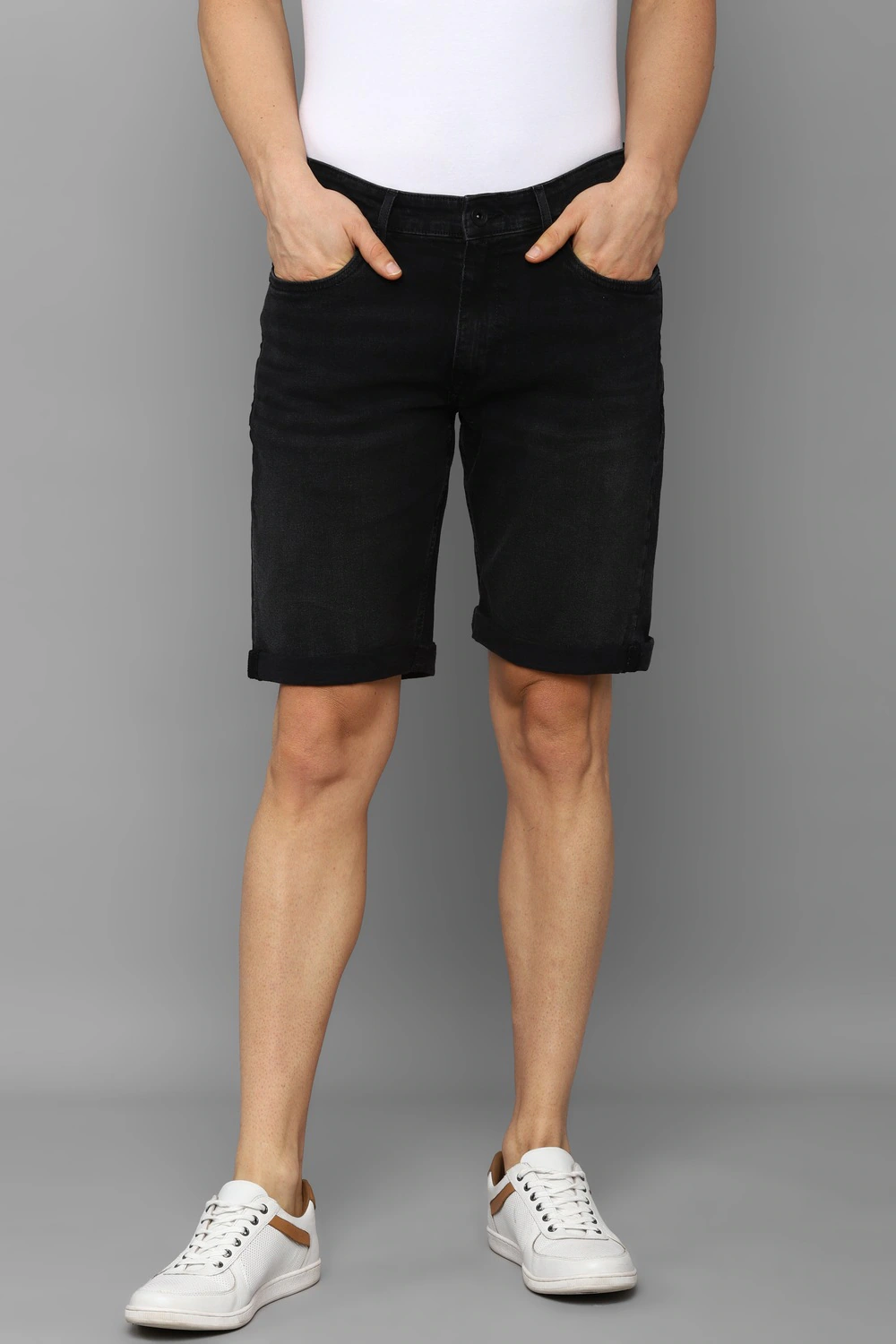 Men Black Solid Shorts-Black