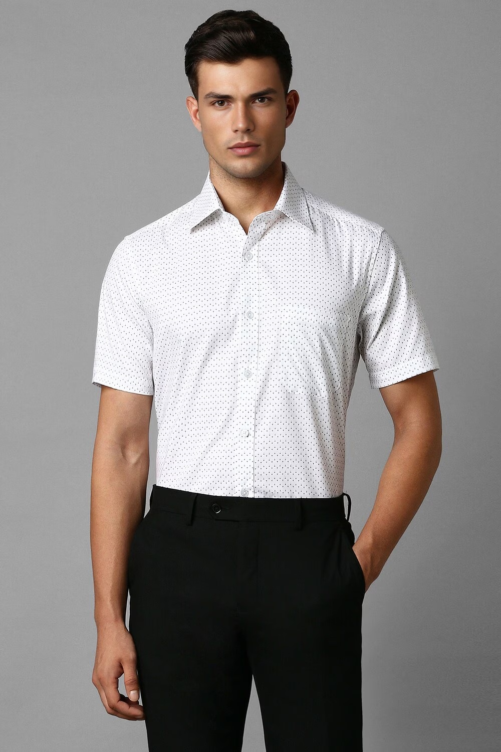 Men White Classic Fit Print Half Sleeves Formal Shirt-White