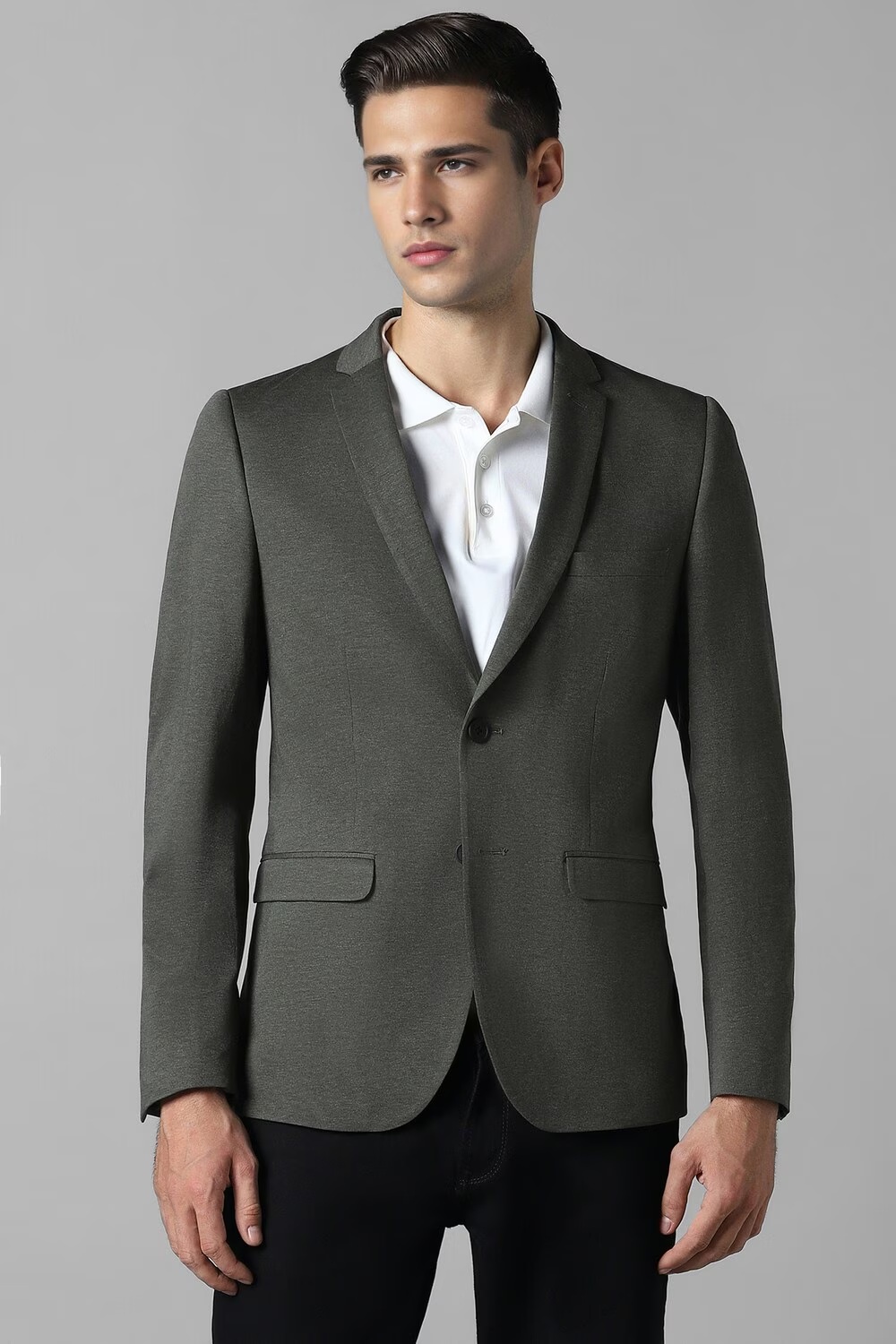 Men Grey Super Slim Fit Textured Casual Blazer-Grey