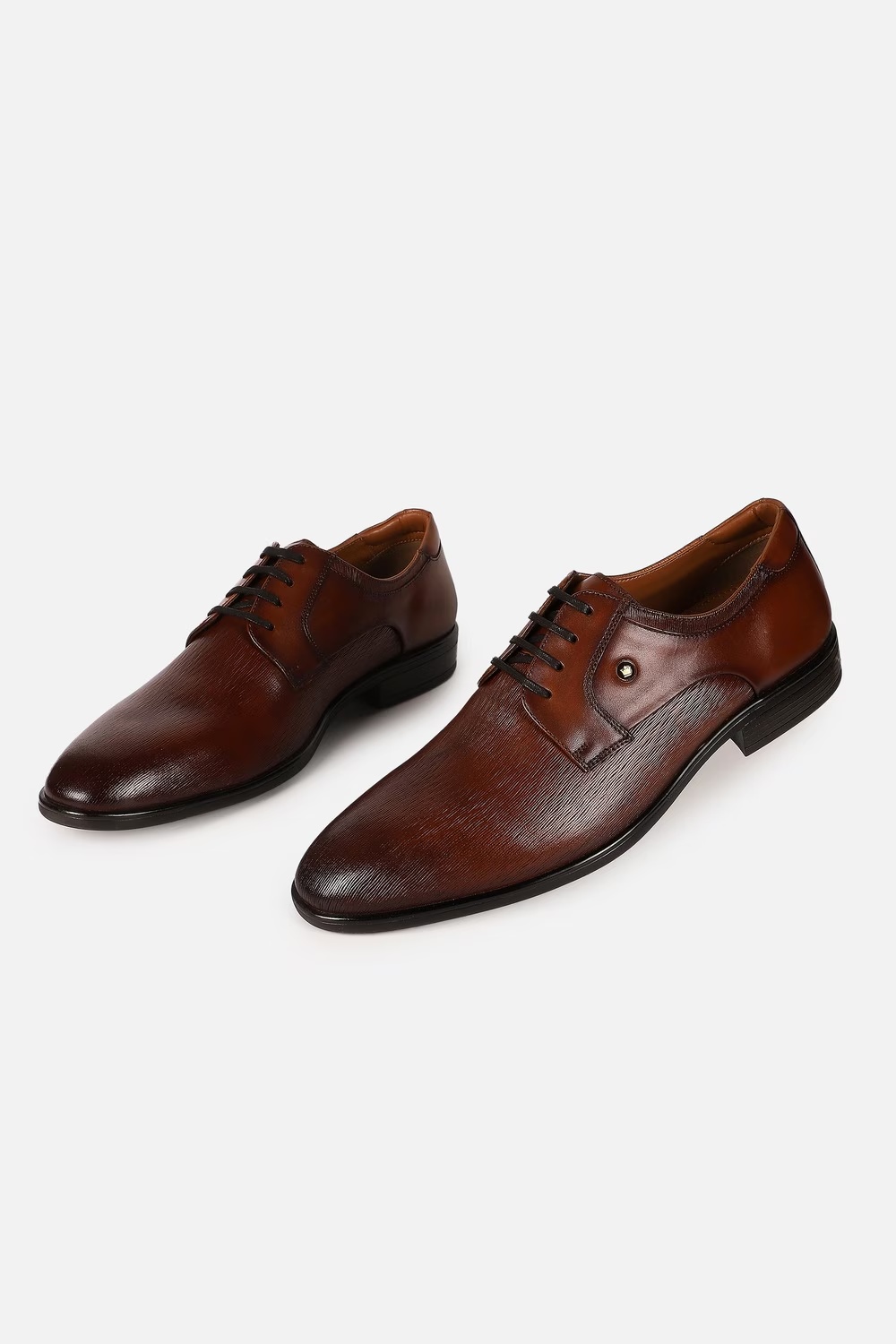 Men Brown Leather Lace Up Shoes-Brown