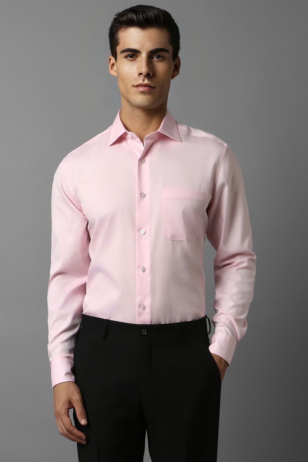 Men Pink Classic Fit Solid Full Sleeves Formal Shirt-Pink