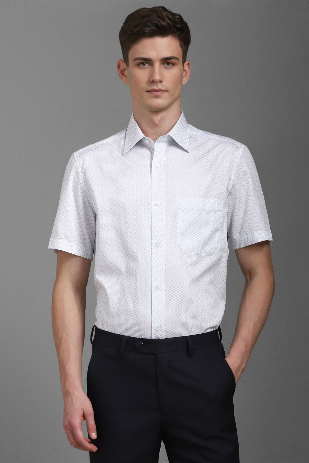 Men White Classic Fit Print Half Sleeves Formal Shirt-White