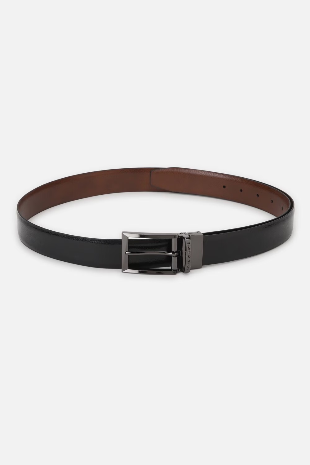 Men Black Textured Genuine Leather Formal Belt-Black