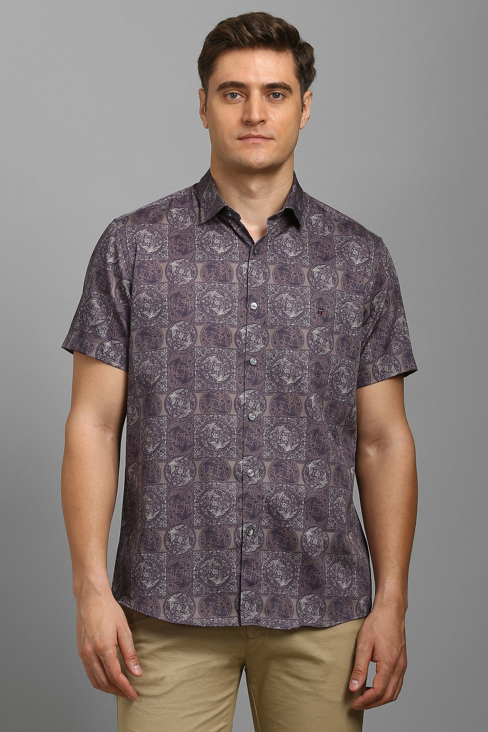 Men Purple Print Half Sleeves Casual Shirt-Purple