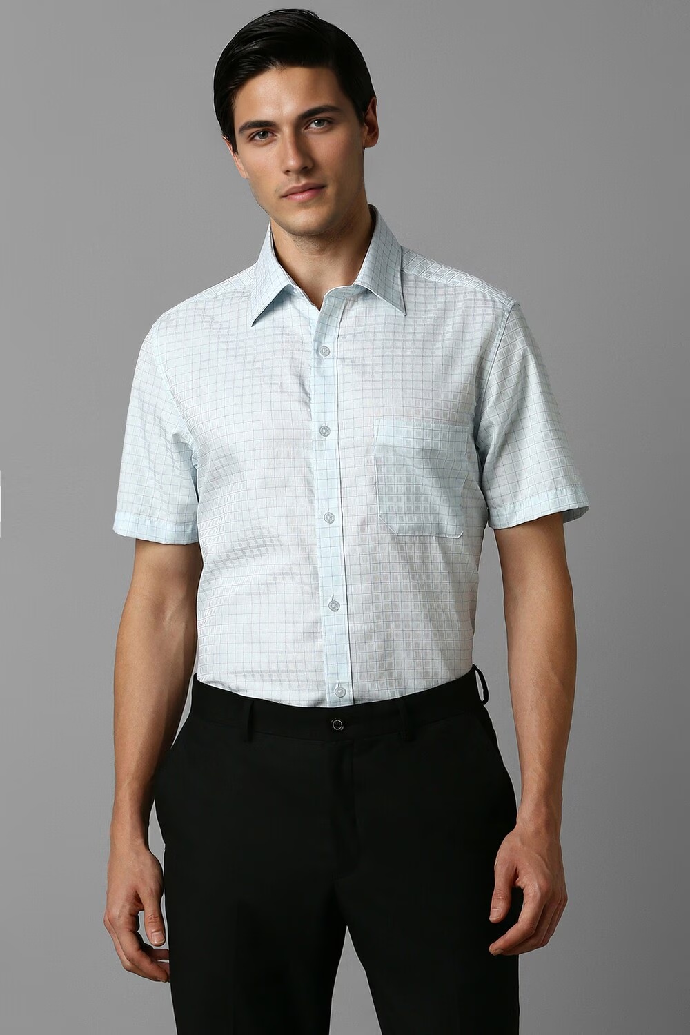 Men Blue Classic Fit Check Half Sleeves Formal Shirt-Blue 1 63164-men-blue-classic-fit-check-half-sleeves-formal-shirt-blue-1.jpg