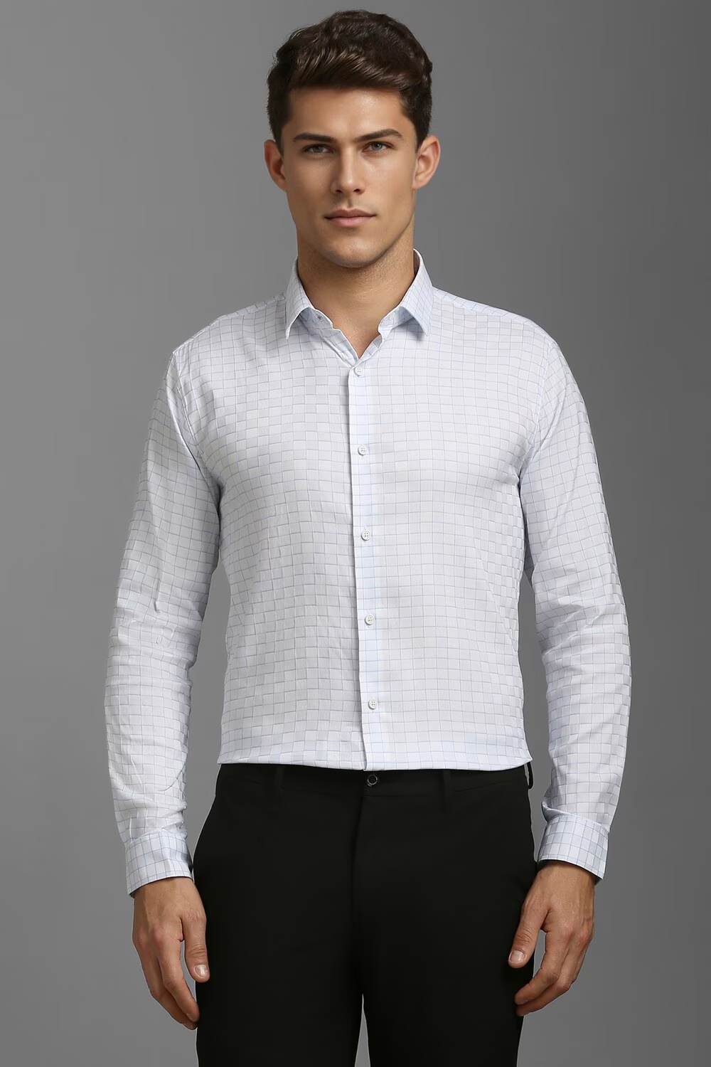 Men White Super Slim Fit Check Full Sleeves Casual Shirt-White