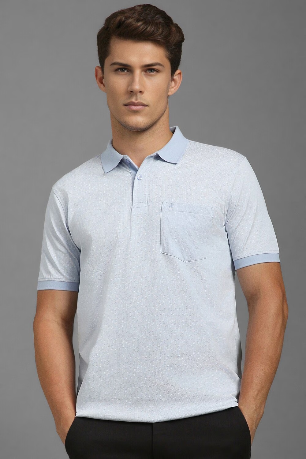 Men Blue Print Polo Neck T-shirt-Blue