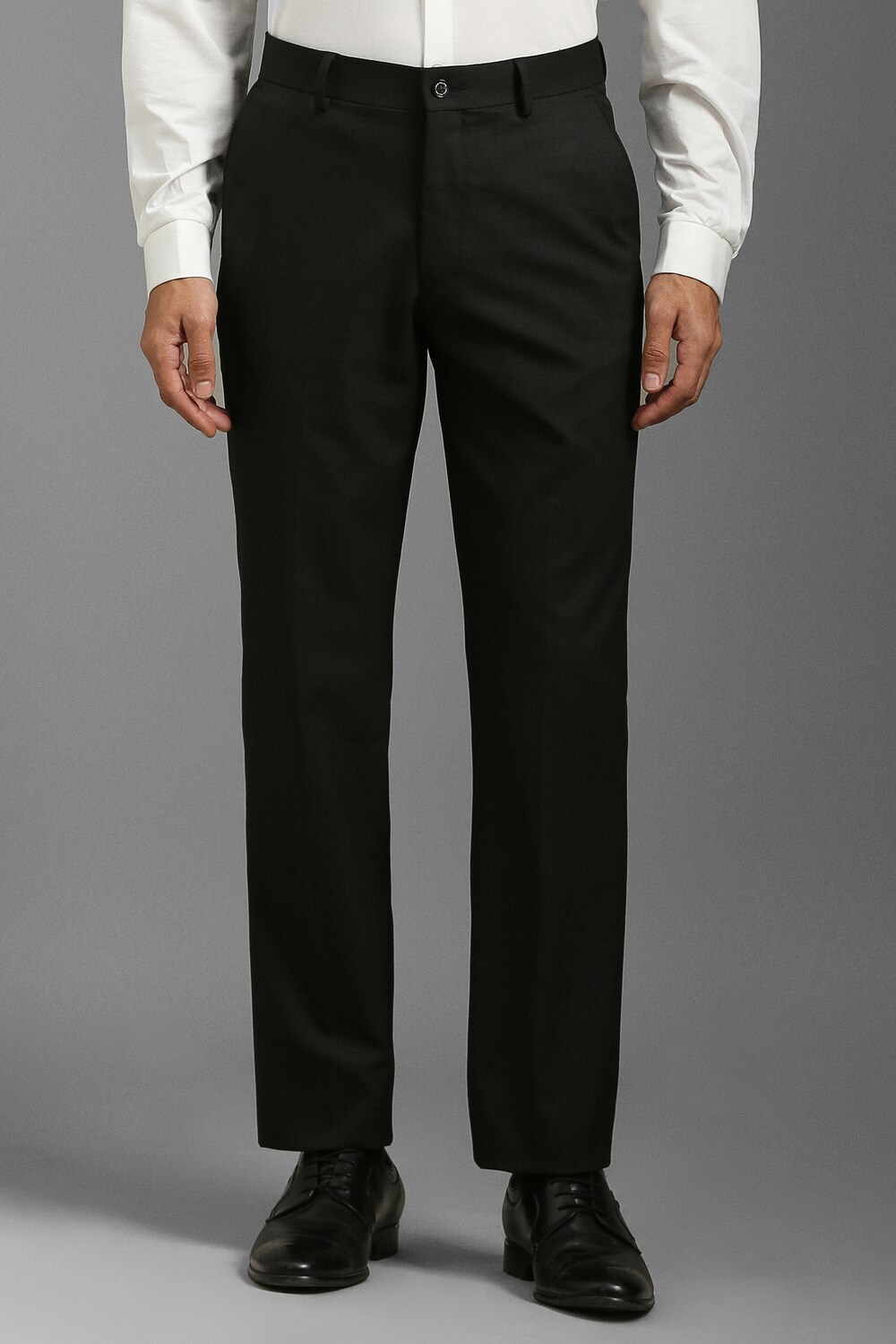 Men Black Slim Fit Solid Flat Front Formal Trousers-Black