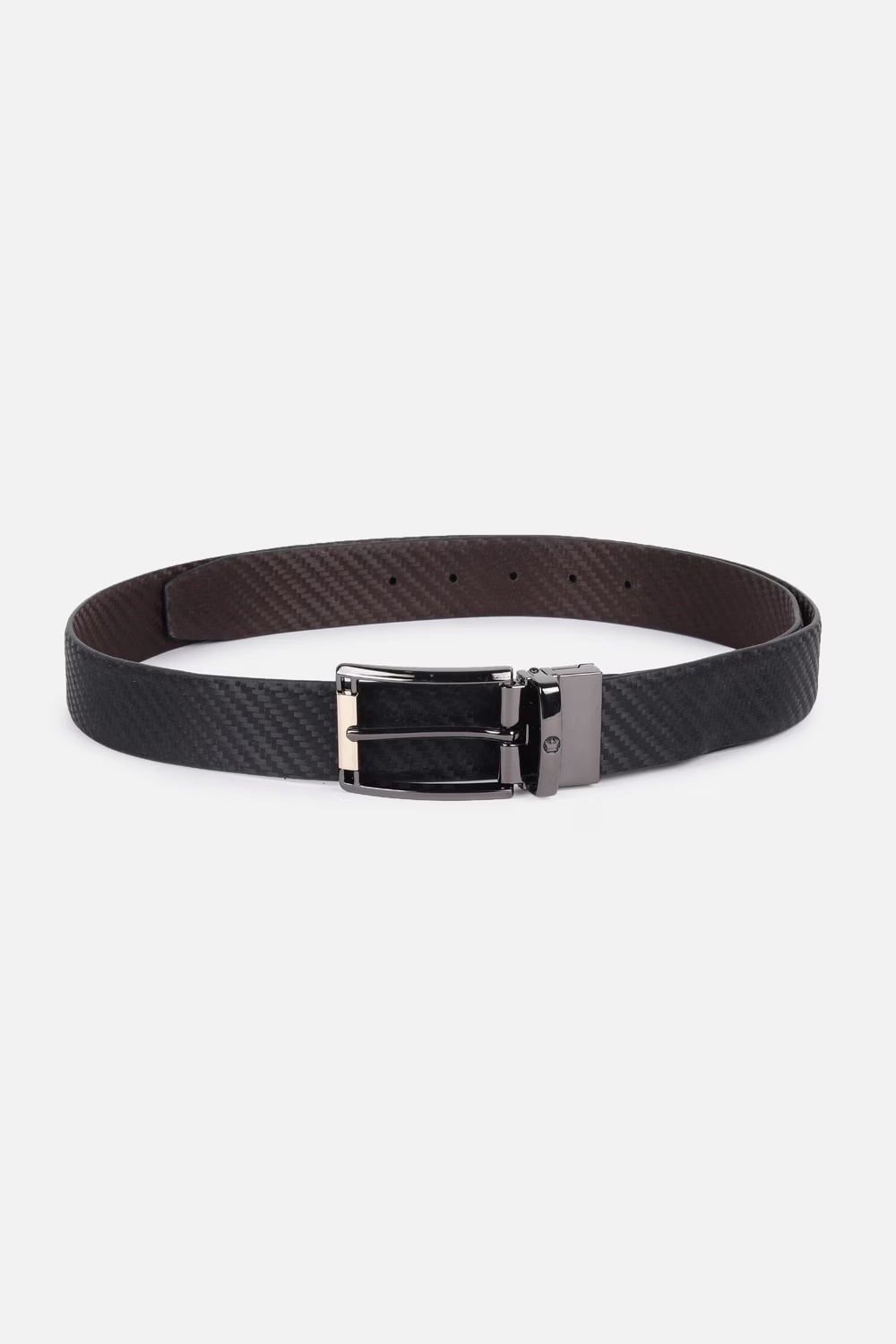 Men Black Textured Genuine Leather Formal Belt-Black