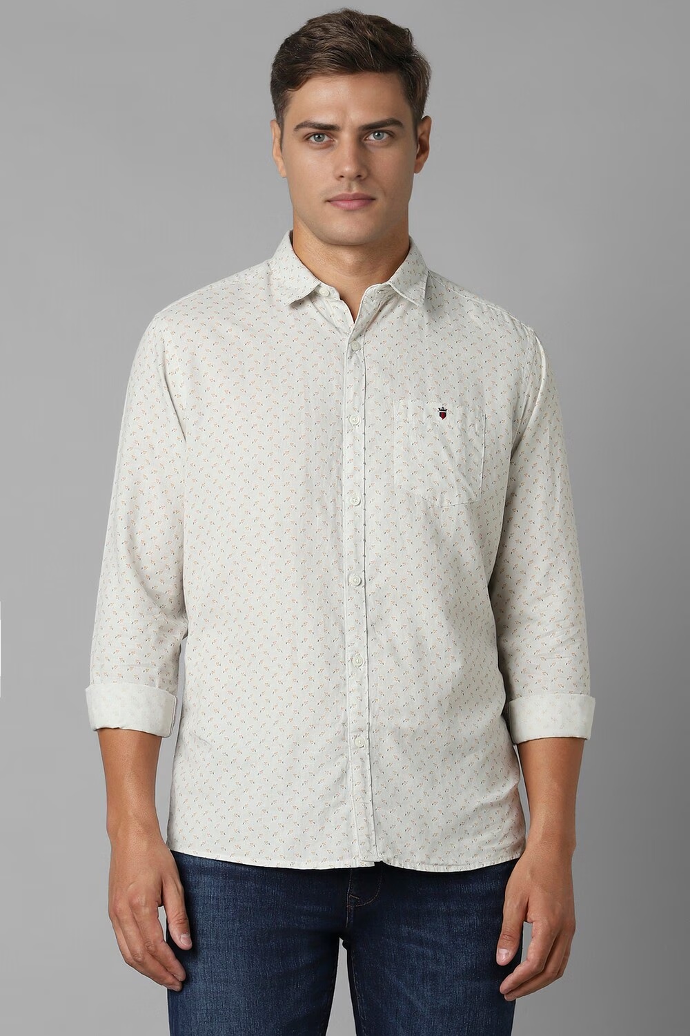 Men White Slim Fit Print Full Sleeves Casual Shirt-White