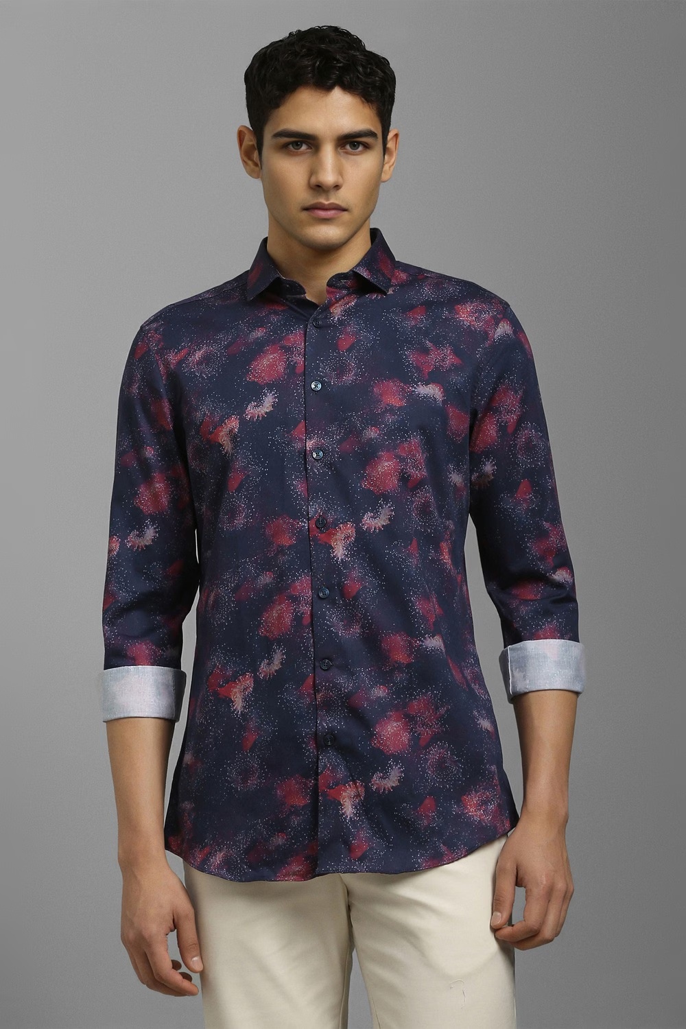 Men Navy Print Full Sleeves Casual Shirt-Navy