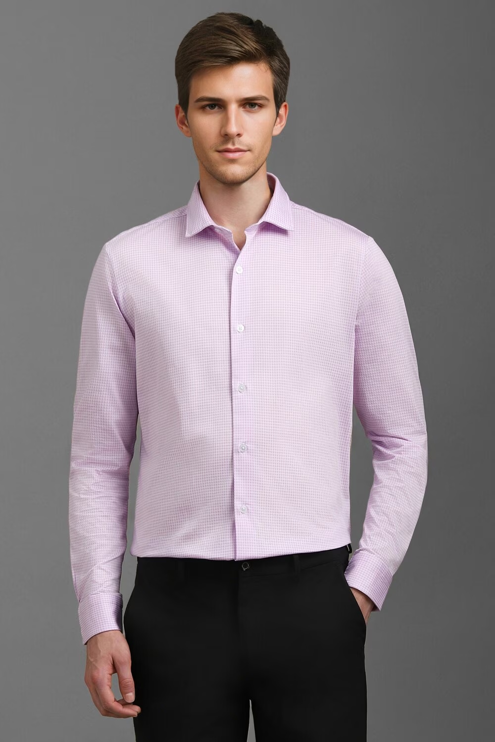 Men Lilac Slim Fit Check Full Sleeves Formal Shirt-Lilac