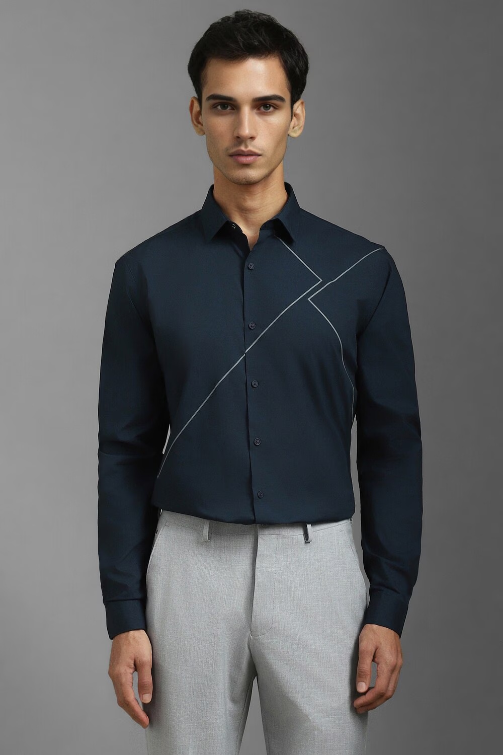 Men Navy Super Slim Fit Patterned Full Sleeves Casual Shirt-Navy