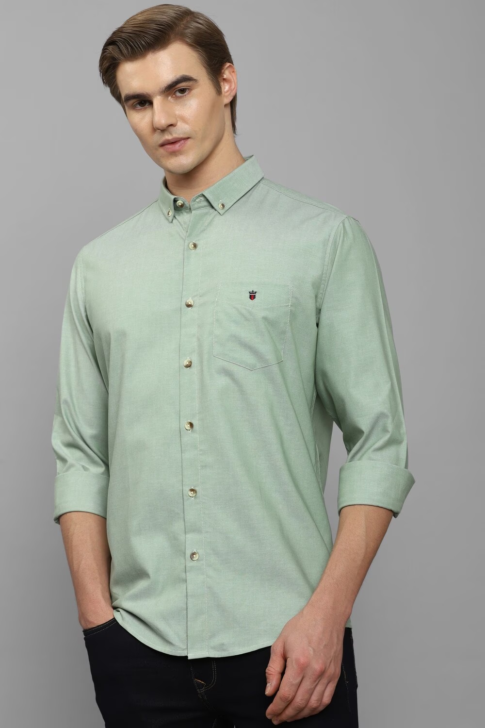 Men Green Slim Fit Textured Full Sleeves Casual Shirt-Green