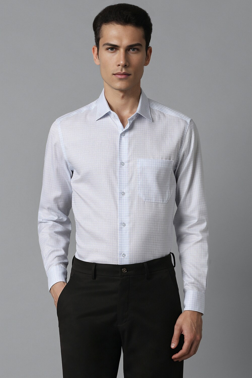 Men Blue Classic Fit Check Full Sleeves Formal Shirt-Blue