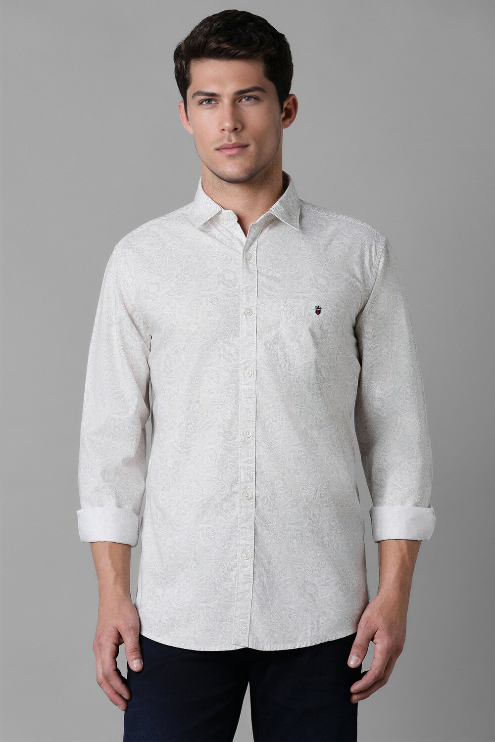 Men Grey Slim Fit Print Full Sleeves Casual Shirt-Grey