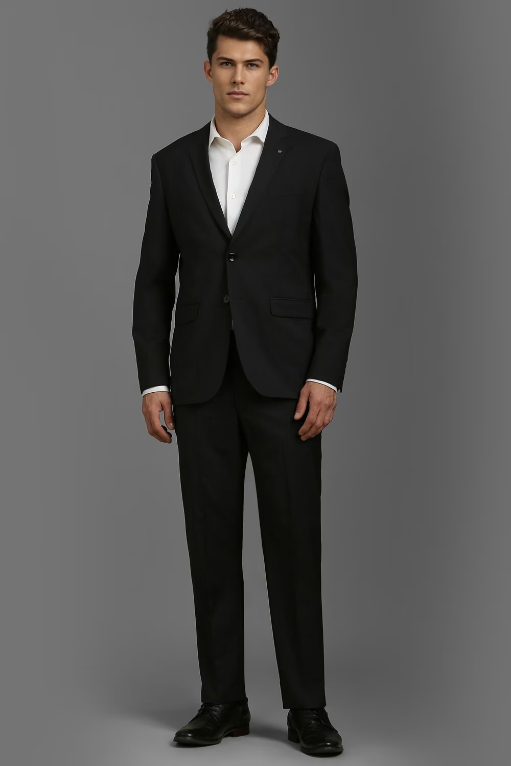 Men Black Slim Fit Textured Formal Two Piece Suit-Black