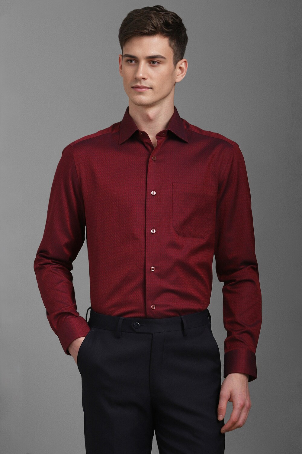 Men Maroon Classic Fit Print Full Sleeves Formal Shirt-Maroon