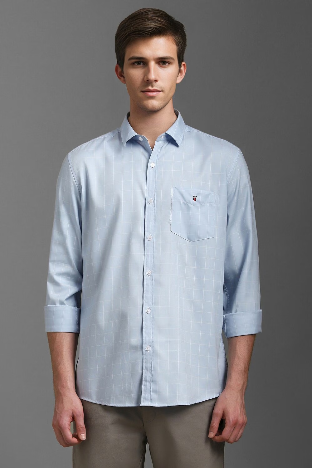 Men Blue Slim Fit Check Full Sleeves Casual Shirt-Blue