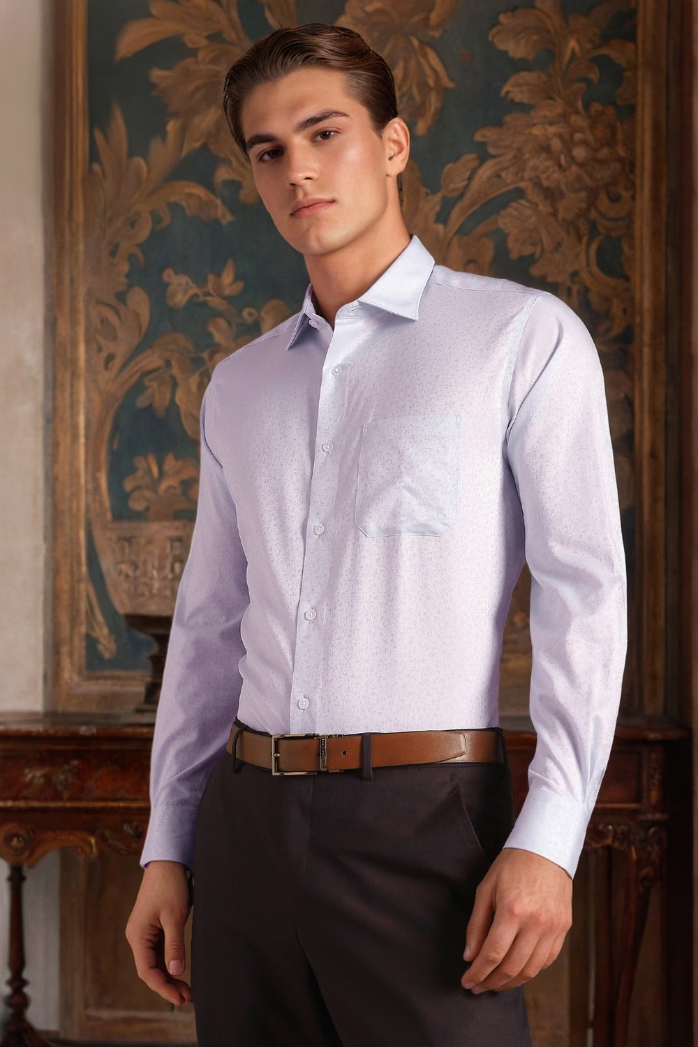 Men Lilac Classic Fit Print Full Sleeves Formal Shirt-Lilac