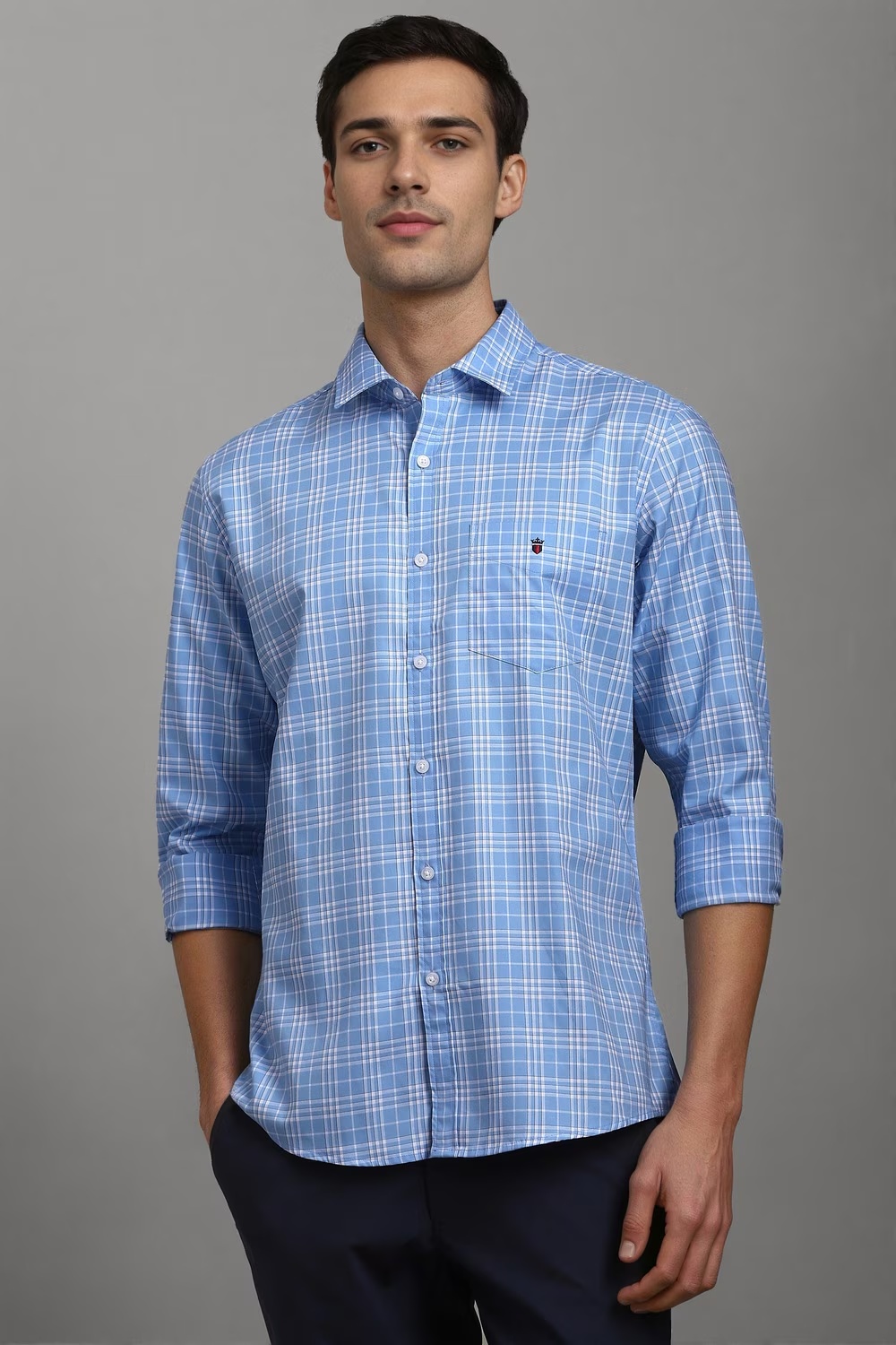 Men Blue Check Full Sleeves Casual Shirt-Blue