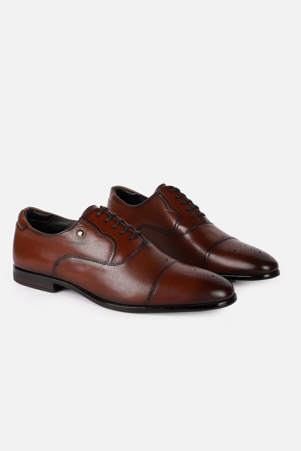 Men Brown Leather Lace Up Shoes-Brown