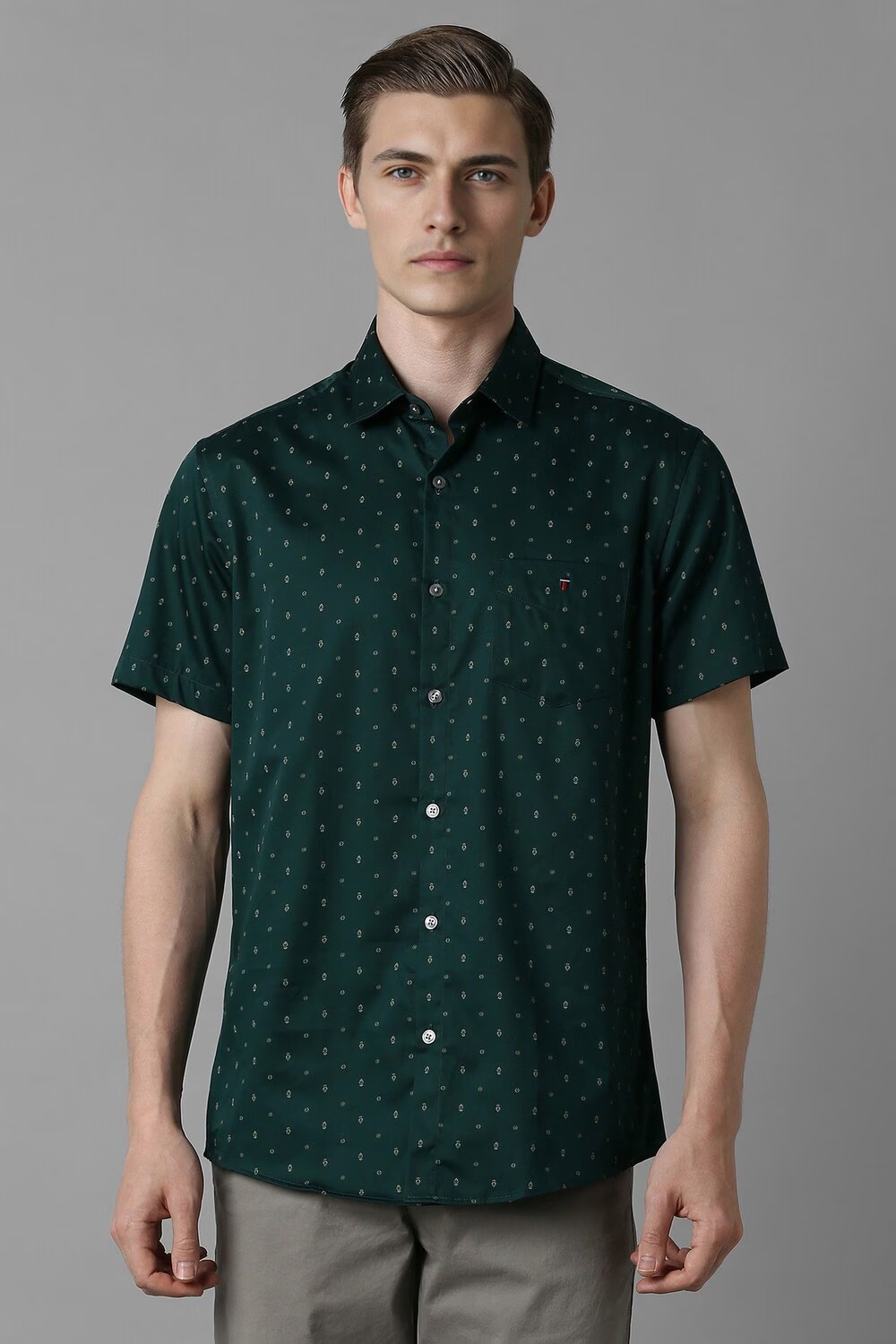 Men Green Slim Fit Print Half Sleeves Casual Shirt-Green