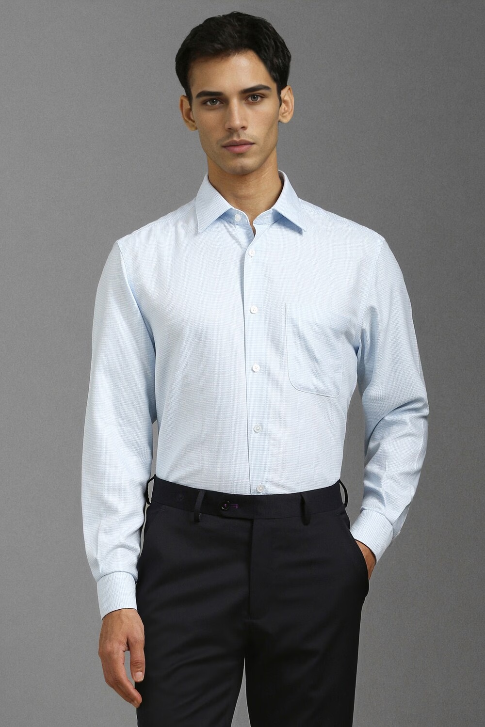 Men Light Blue Classic Fit Textured Full Sleeves Formal Shirt-Light Blue