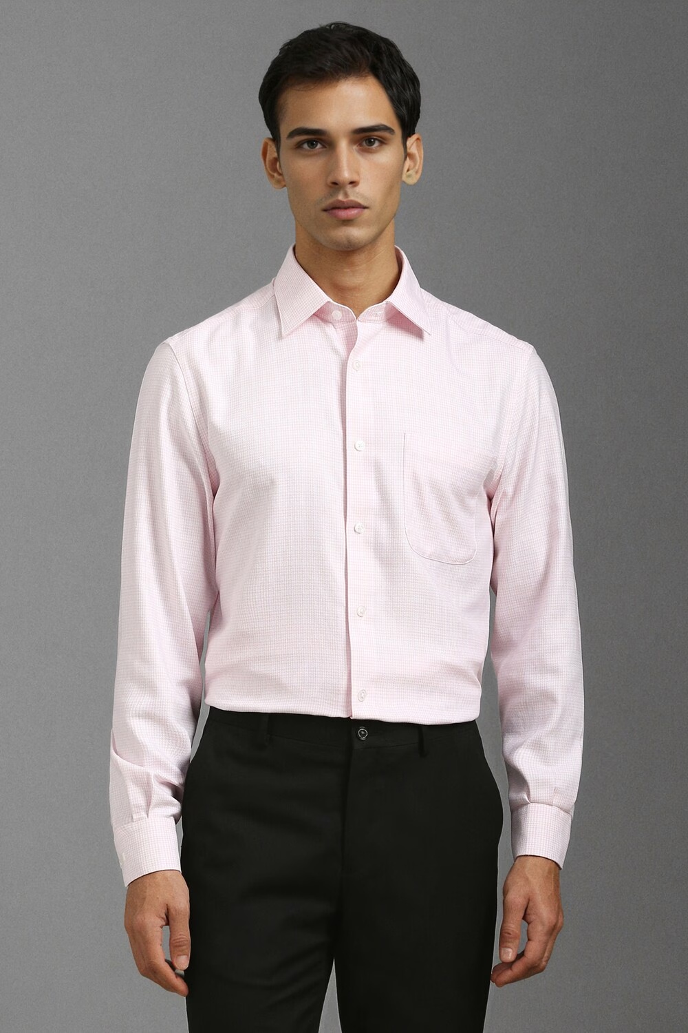 Men Pink Classic Fit Check Full Sleeves Formal Shirt-Pink