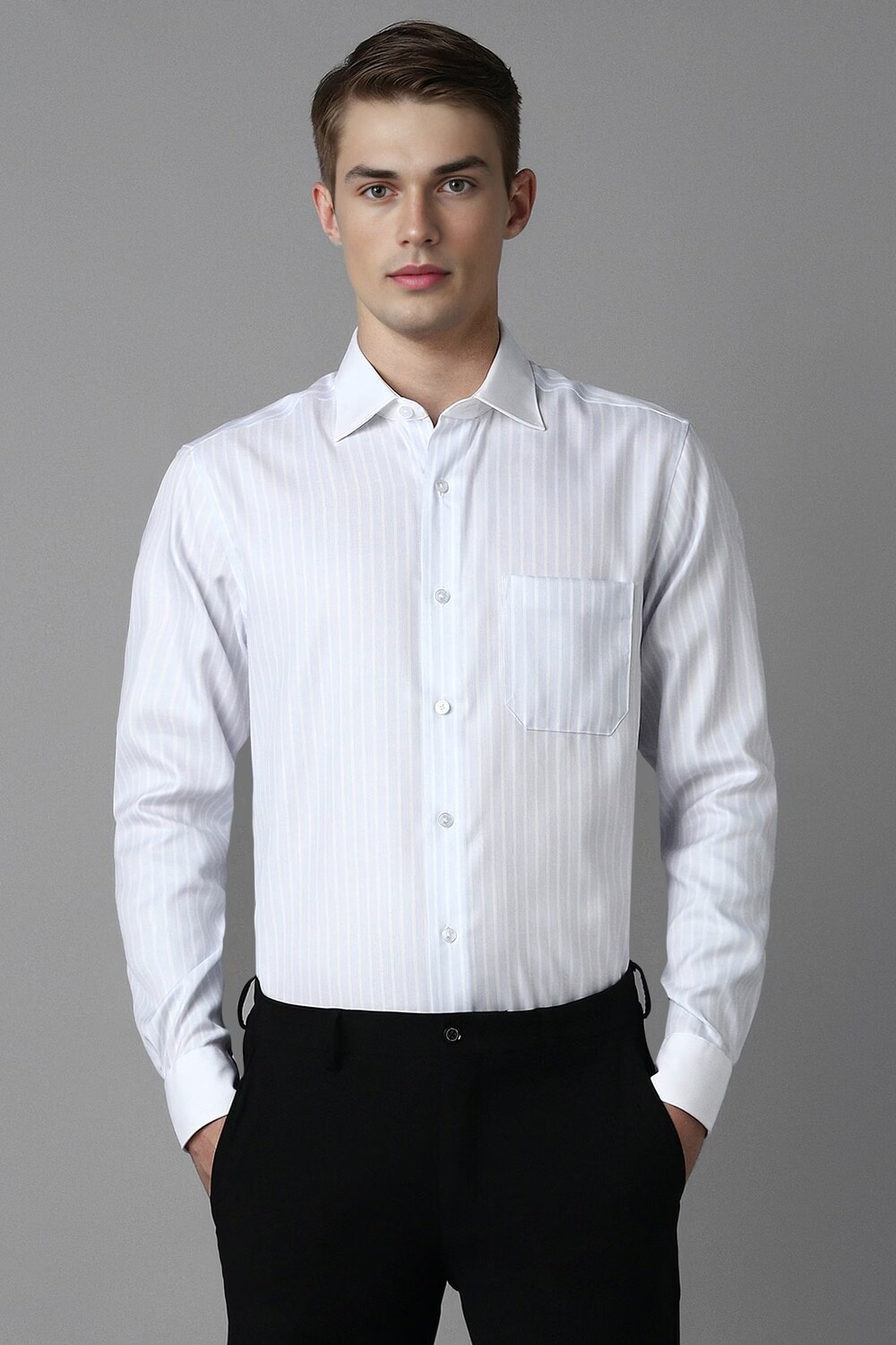 Men Blue Classic Fit Stripe Full Sleeves Formal Shirt-Blue