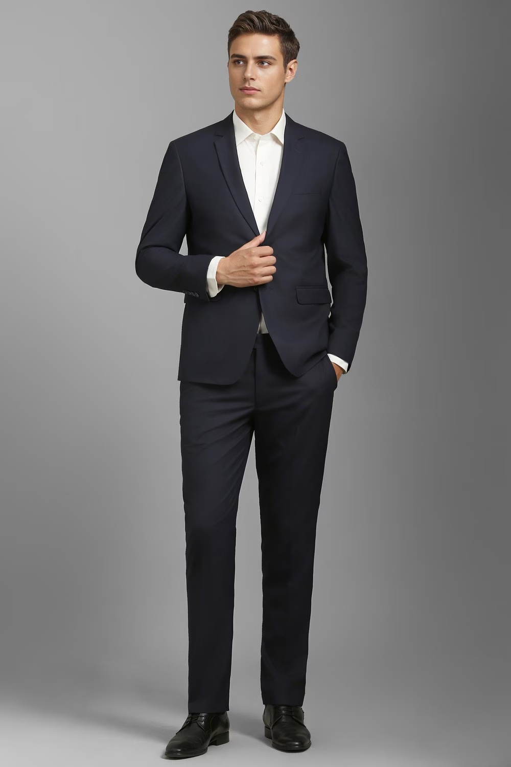 Men Grey Slim Fit Textured Formal Two Piece Suit-Grey