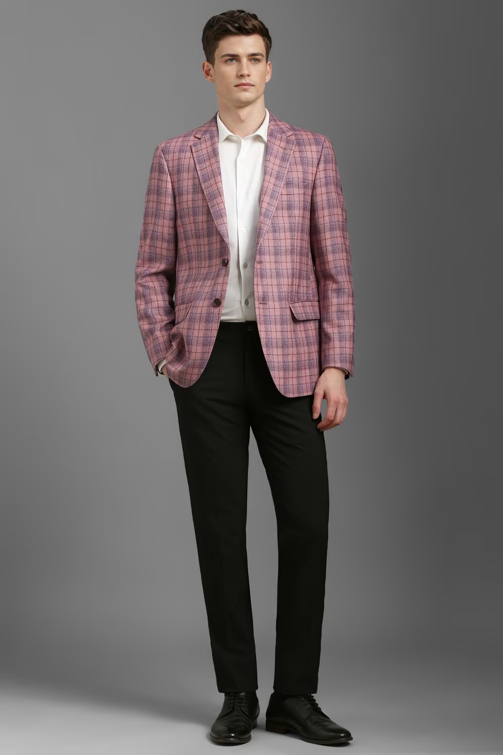 Men Pink Regular Fit Check Formal Blazer-Pink