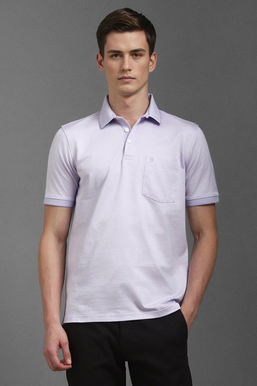 Men Lilac Print Polo Neck T-shirt-Lilac