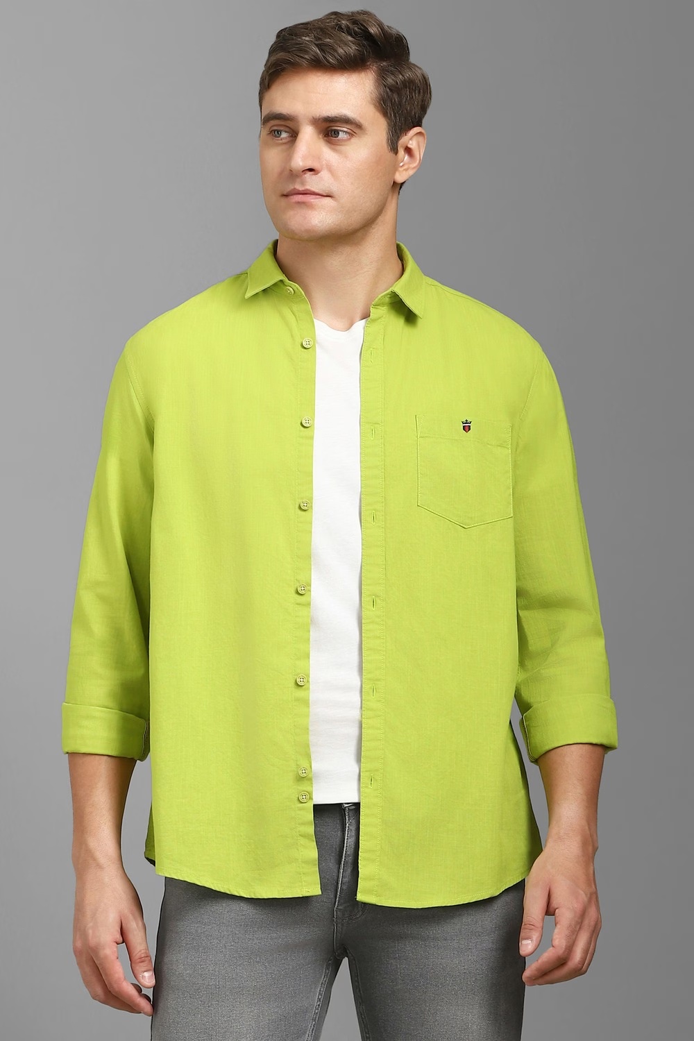 Men Green Solid Full Sleeves Casual Shirt-Green