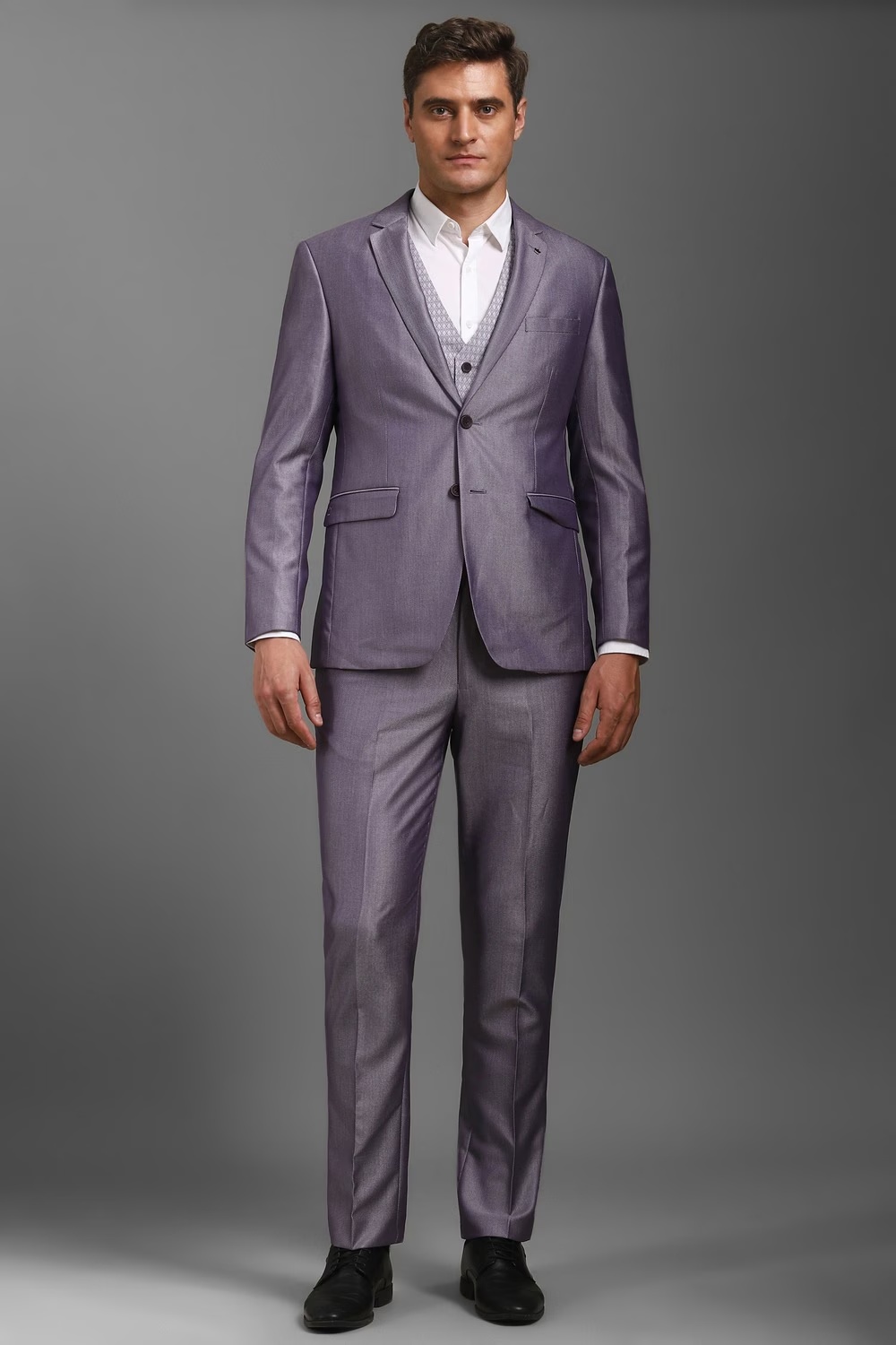Men Grey Slim Fit Textured Formal Three Piece Suit-Grey