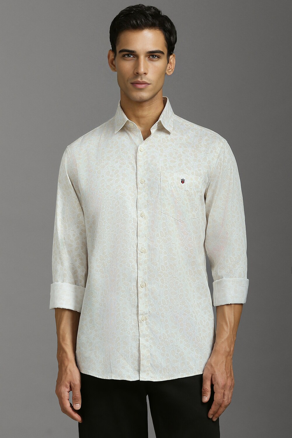Men White Slim Fit Print Full Sleeves Casual Shirt-White