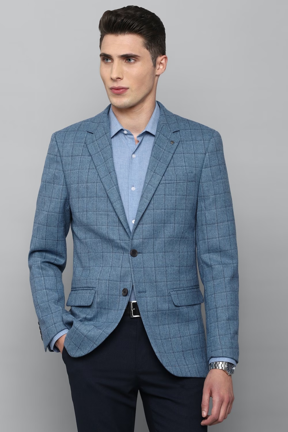 Men Blue Regular Fit Check Formal Blazer-Blue