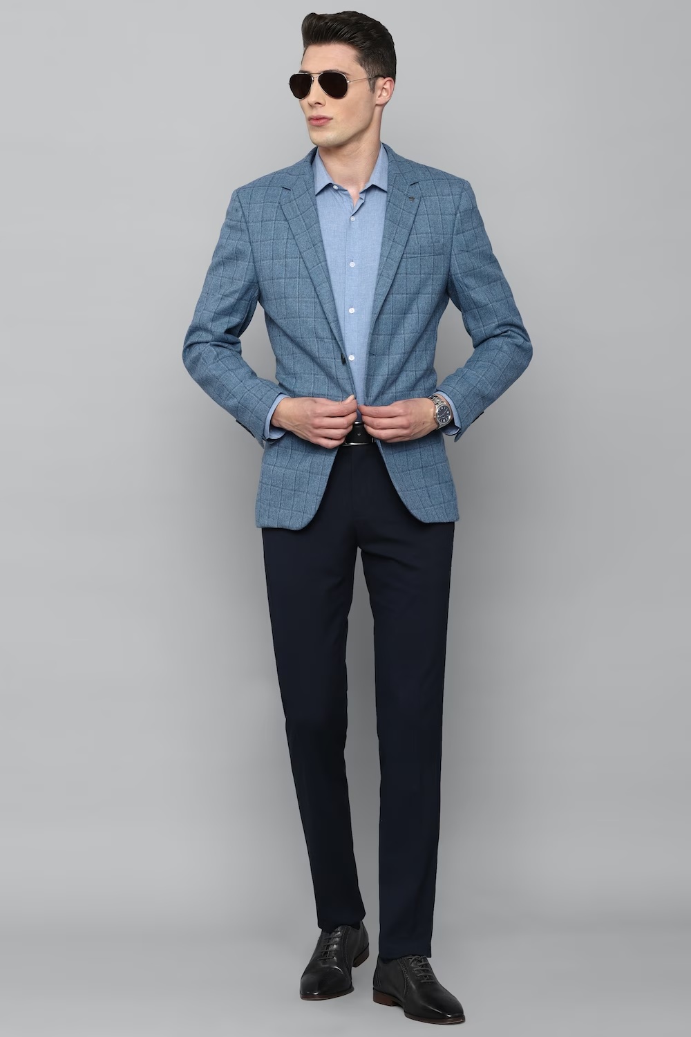 Men Blue Regular Fit Check Formal Blazer-Blue