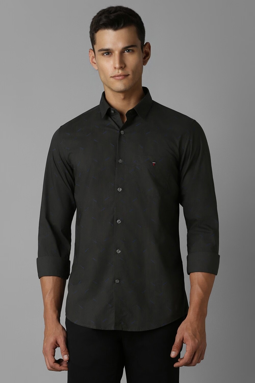 Men Black Slim Fit Print Full Sleeves Casual Shirt-Black