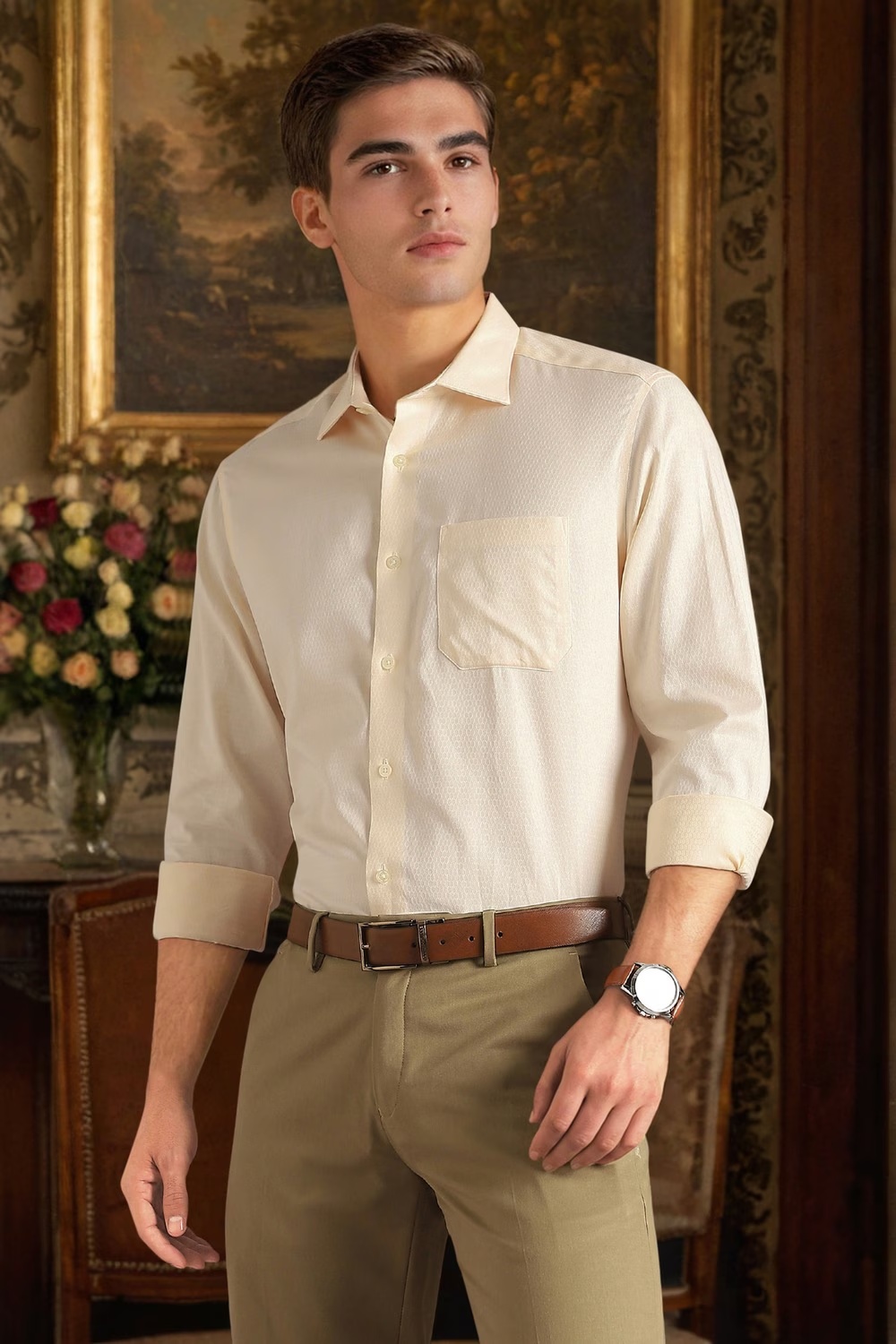 Men Beige Textured Full Sleeves Formal Shirt-Beige 1 64456-men-beige-textured-full-sleeves-formal-shirt-beige-1.jpg