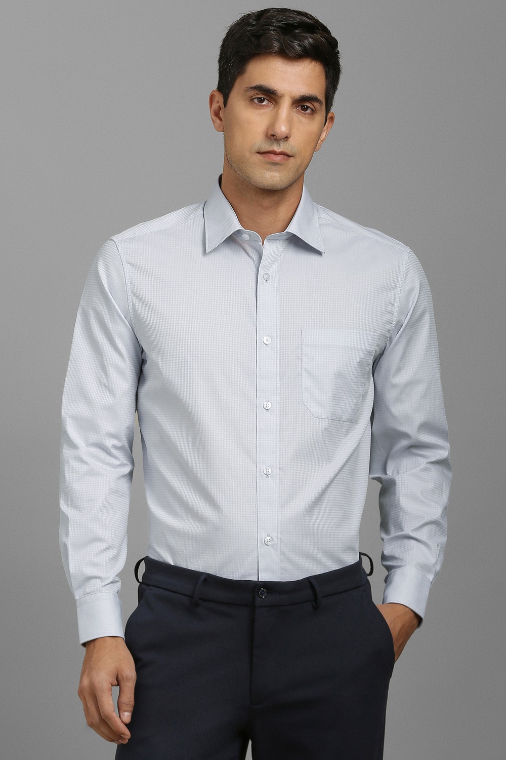 Men Grey Textured Full Sleeves Formal Shirt-Grey