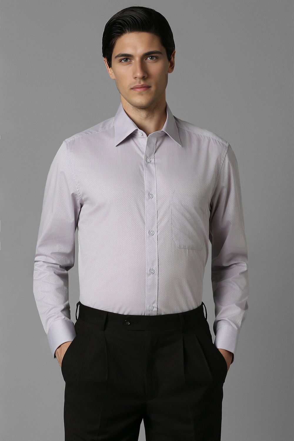 Men Grey Textured Full Sleeves Formal Shirt-Grey