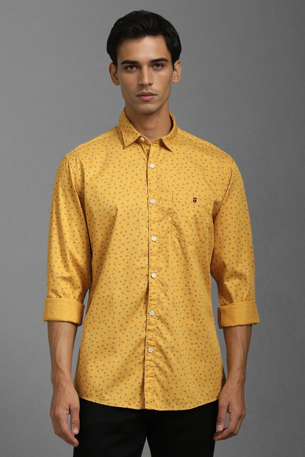Men Yellow Slim Fit Print Full Sleeves Casual Shirt-Yellow
