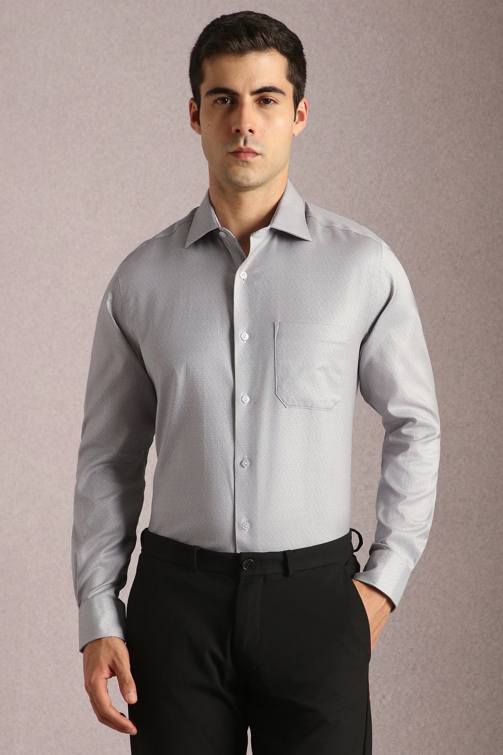 Men Grey Print Full Sleeves Formal Shirt-Grey