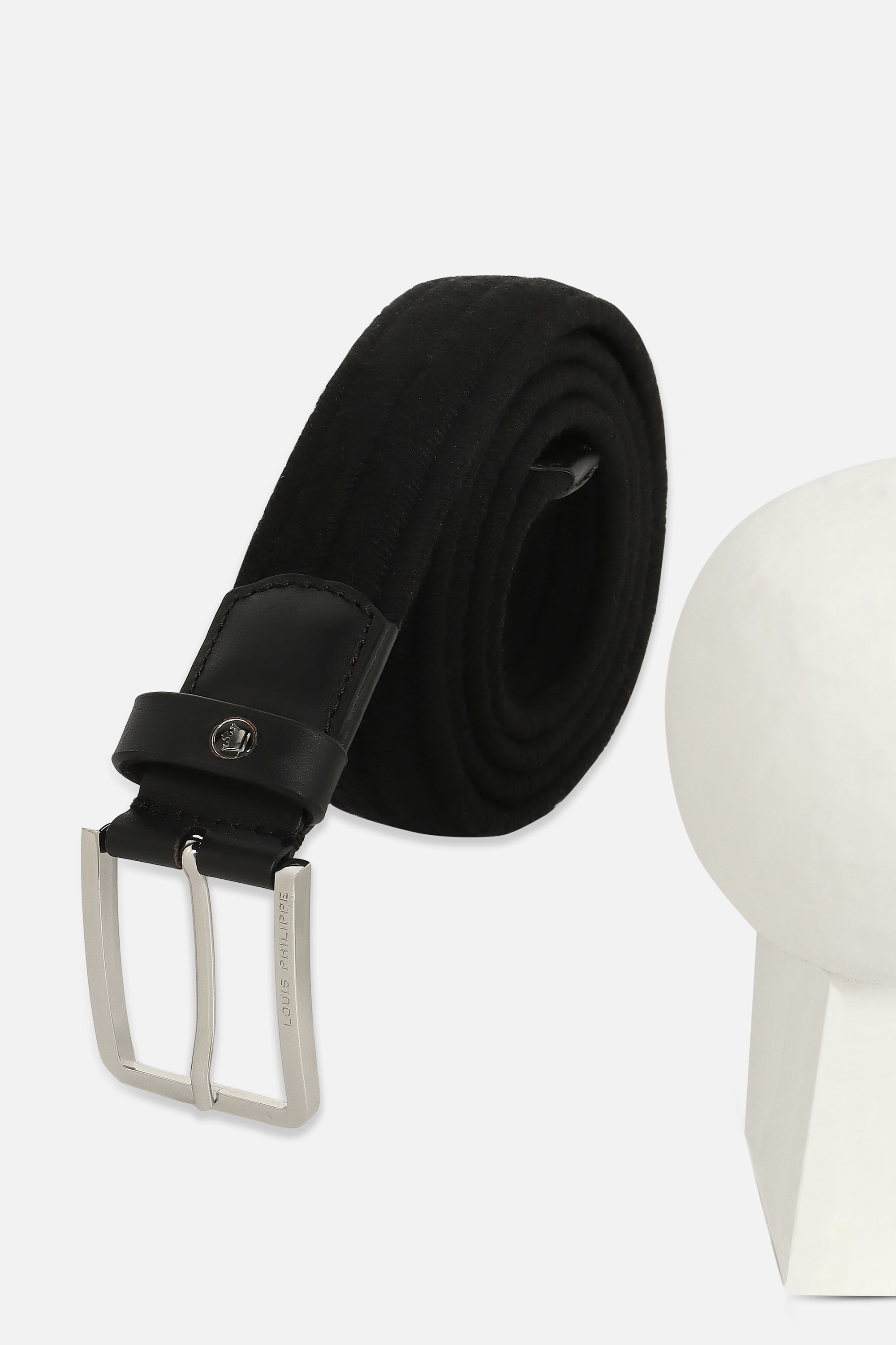 Men Black Textured Cotton Casual Belt-Black