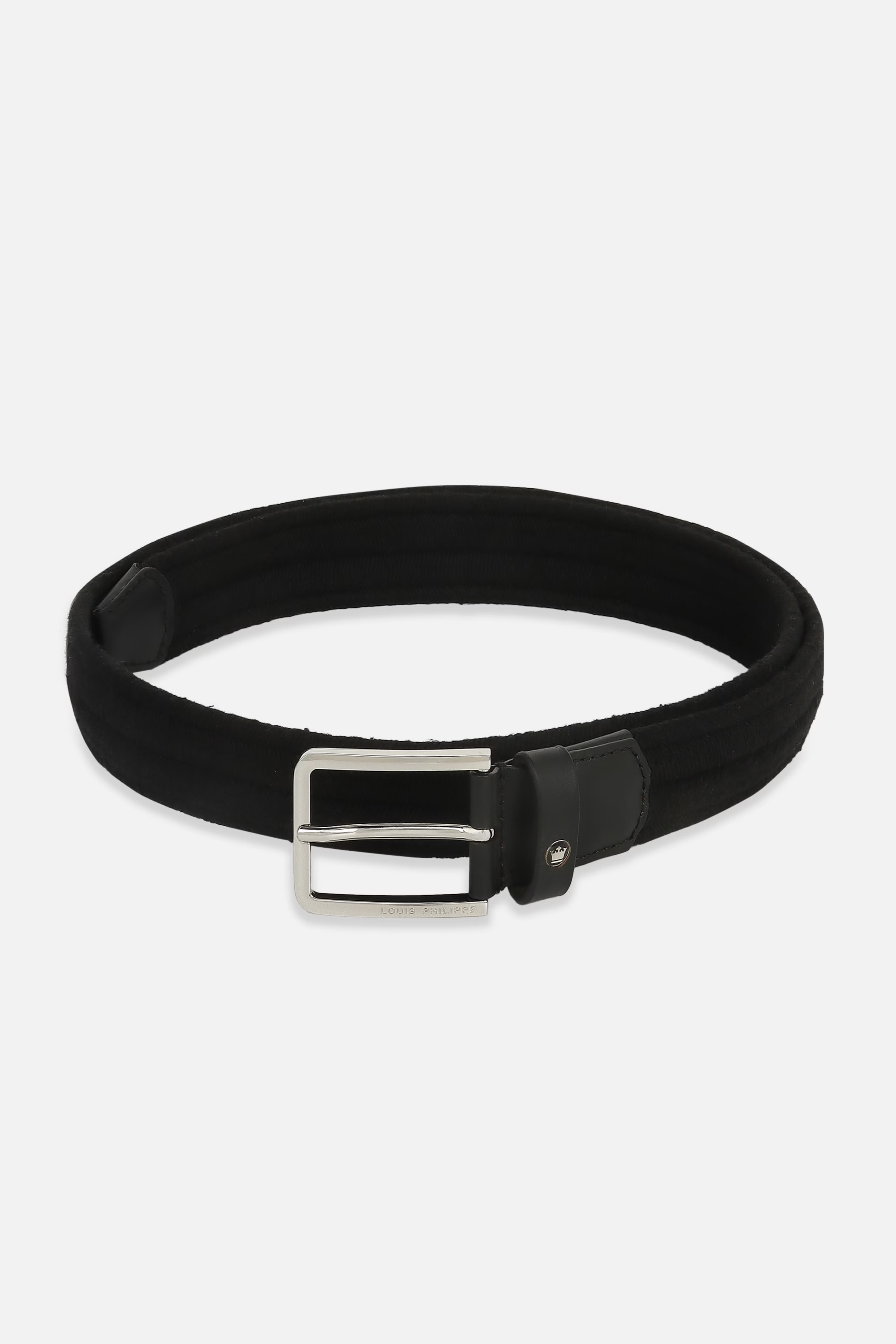Men Black Textured Cotton Casual Belt-Black