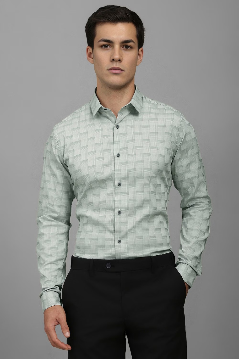 Men Grey Super Slim Fit Print Full Sleeves Casual Shirt-Grey
