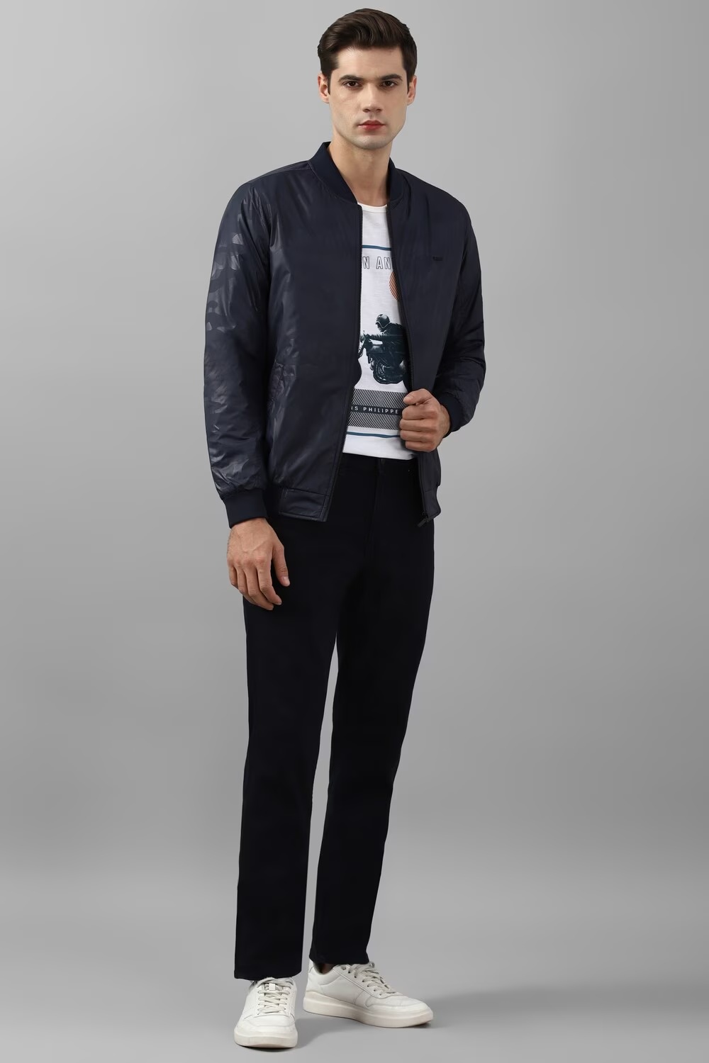 Men Casual Navy Print Jackets-Navy